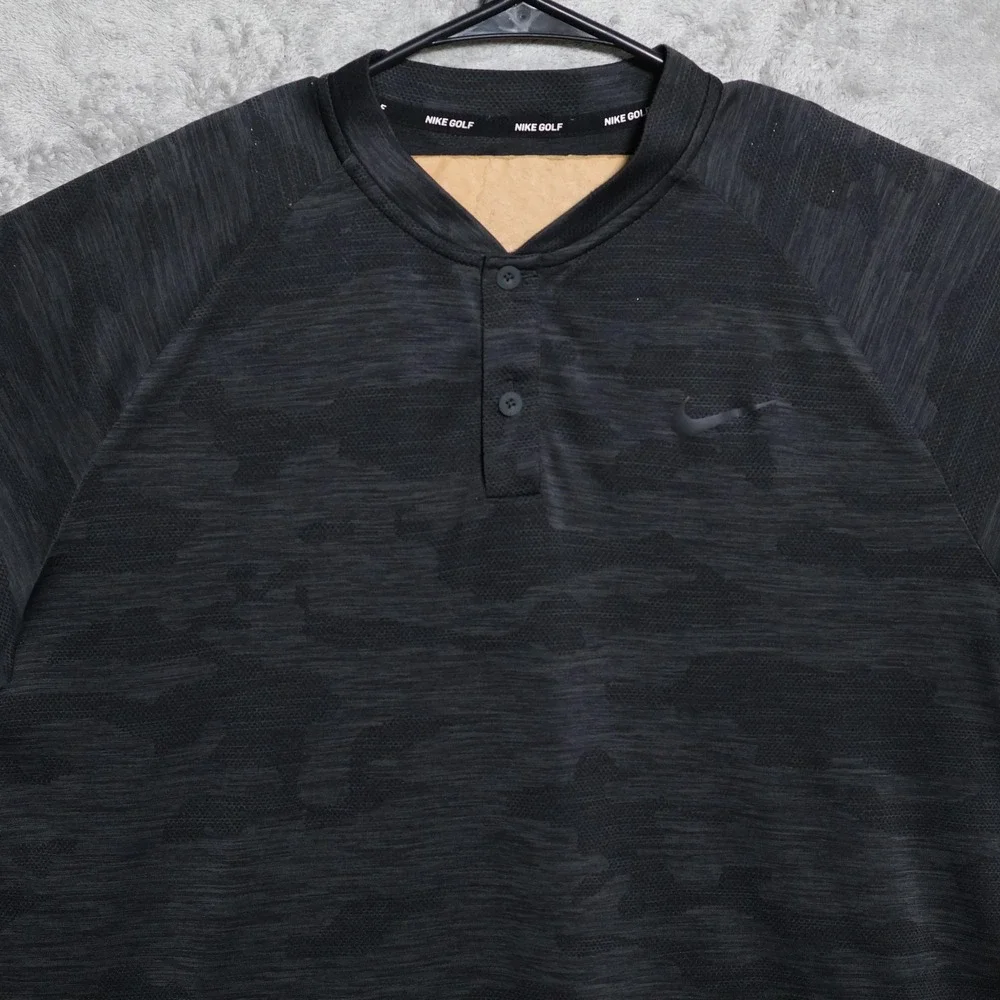 Nike Polo Shirt Mens Large Black Gray Camo Tiger Woods Golf Henley 932390-060 - Picture 1 of 11